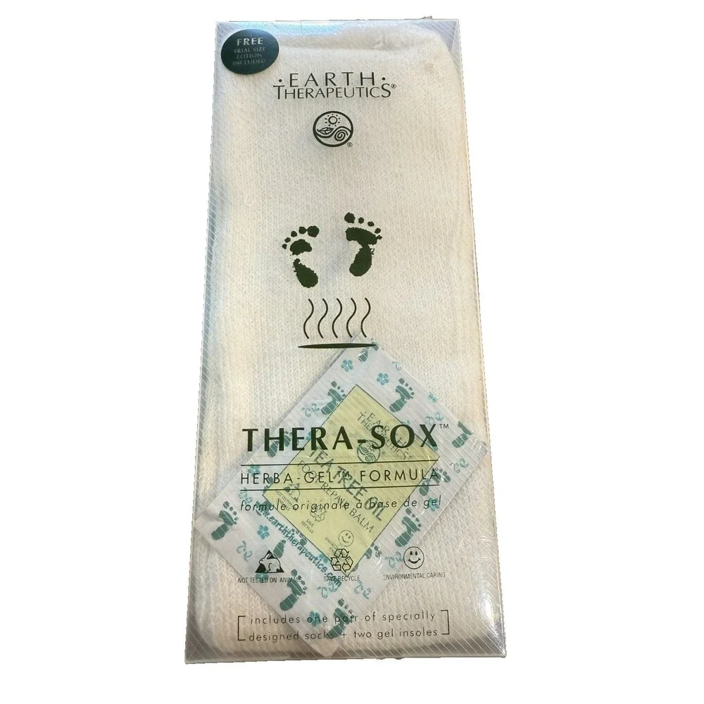 Earth Therapeutics Thera-Sox Heat Therapy Socks + Herba-Gel Insoles Open Box New